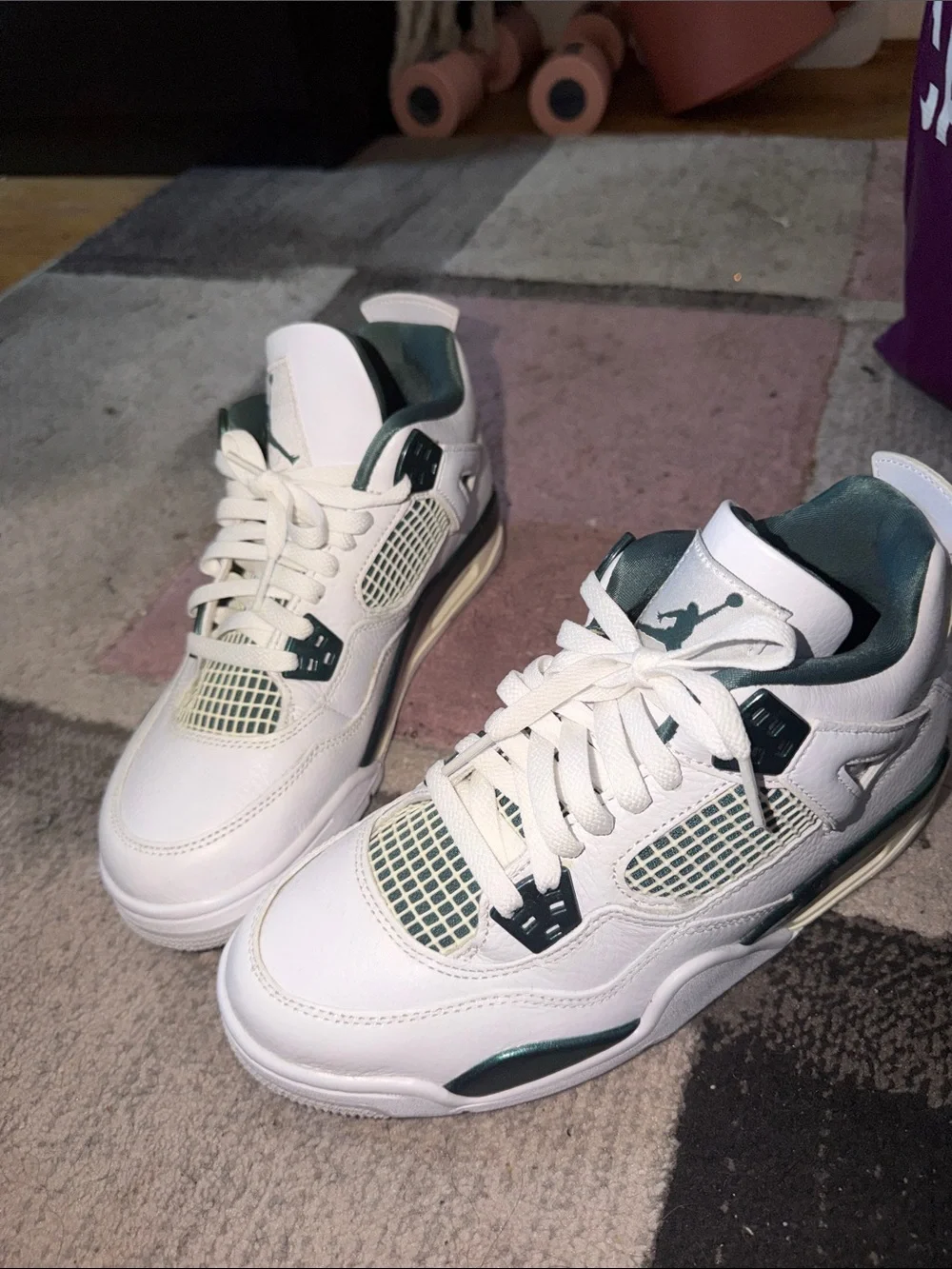 Jordan Retro Athletic Sneakers in White and Teal